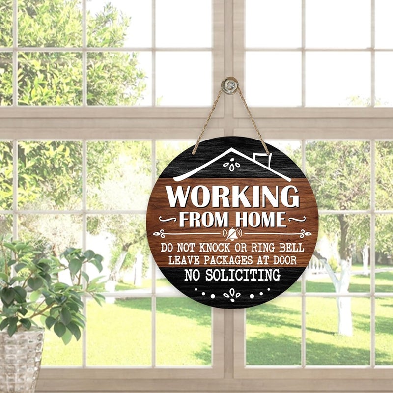 Deroro No Soliciting Front Door Sign, Working from Home Wood Door Hanger Outdoor Outside Porch Decor, Please Do Not Knock Farmhouse Rustic Wooden Wreath Indoor Wall Hanging Decoration - Image 5